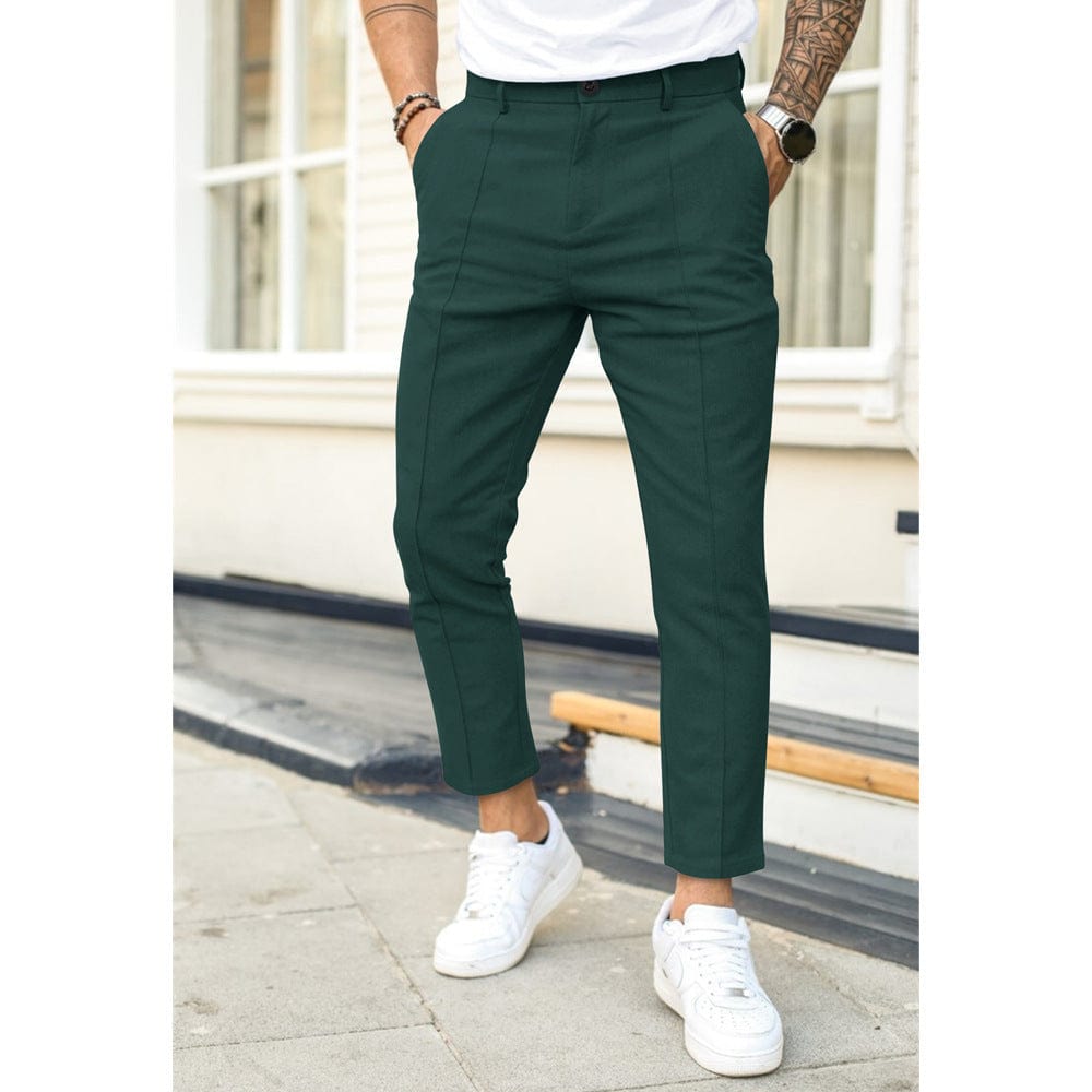 Men's Solid Color Casual Suit Pants - Double Fold Line