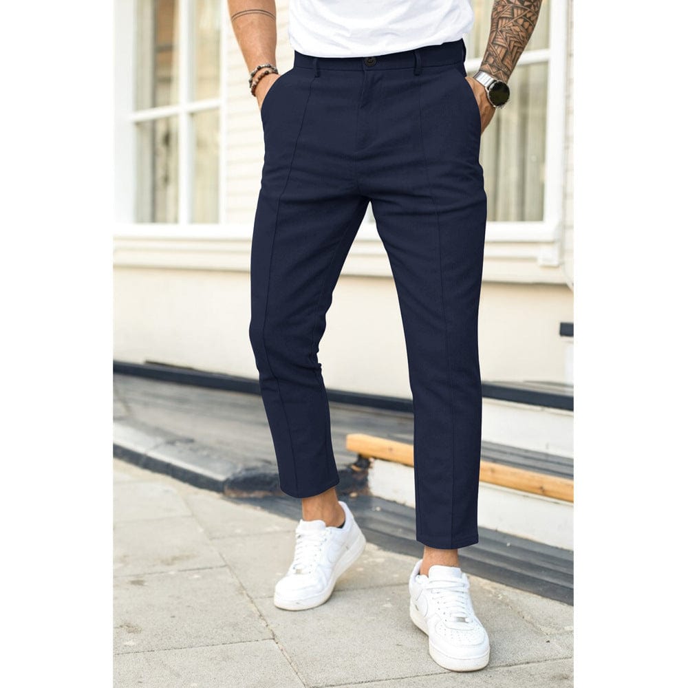 Men's Solid Color Casual Suit Pants - Double Fold Line