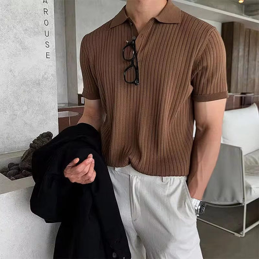 Men’s Retro Knit Polo Shirt – Light Luxury Fashion