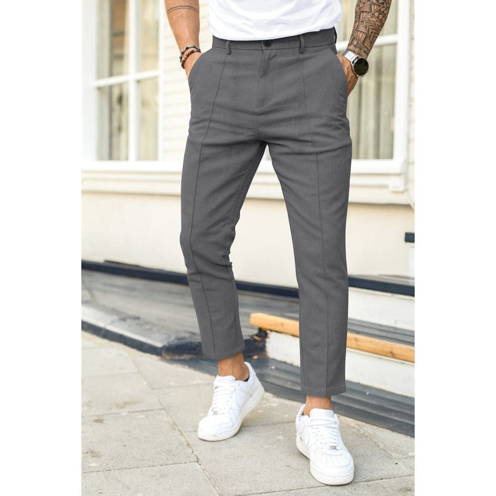 Men's Solid Color Casual Suit Pants - Double Fold Line