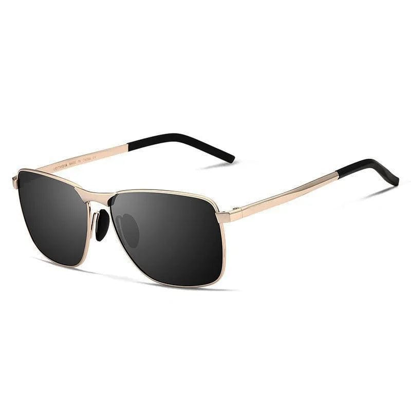 Men's Polarized Luxury Sunglasses - UV Protective Square Alloy Frame, Gold, Designer 2024 Trend