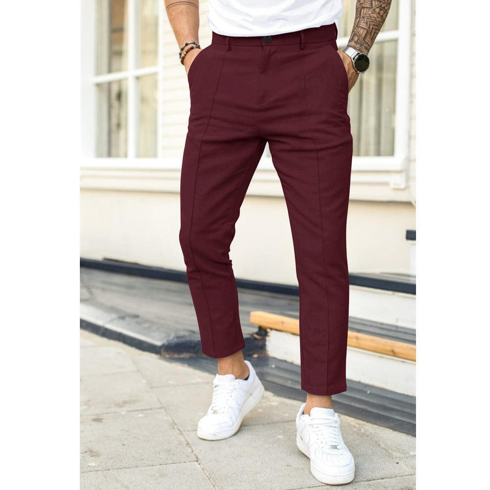 Men's Solid Color Casual Suit Pants - Double Fold Line