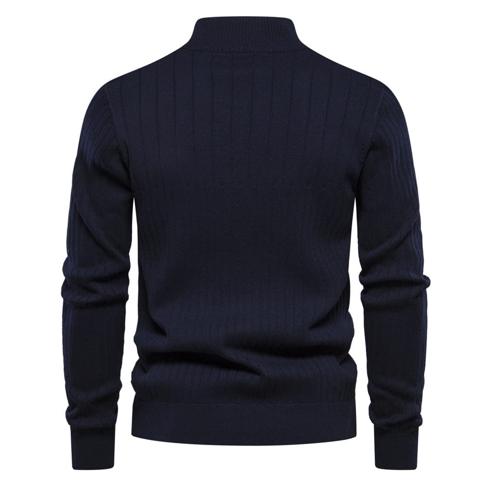 Men's Stand Collar Half-Zipper Striped Knit Sweater – High Quality Slim Fit Top