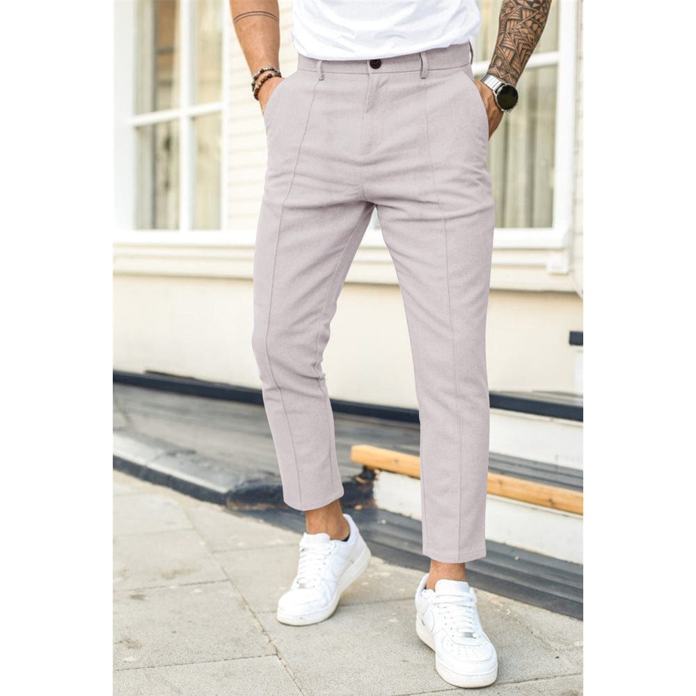 Men's Solid Color Casual Suit Pants - Double Fold Line