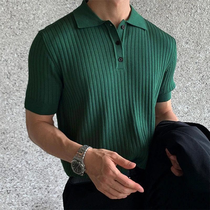 Men’s Retro Knit Polo Shirt – Light Luxury Fashion