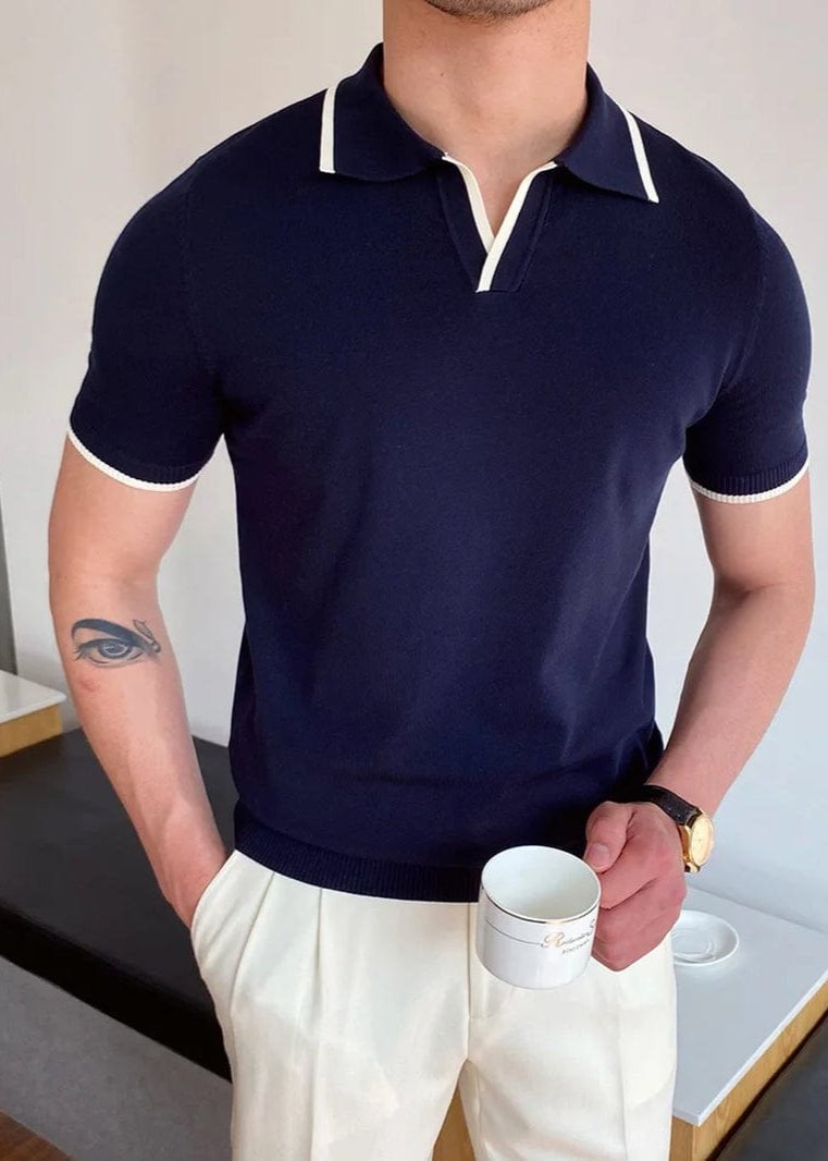 Men's Short Sleeve Polo Shirts - Summer Fashion, Turn-Down Collar, Patchwork Casual Streetwear